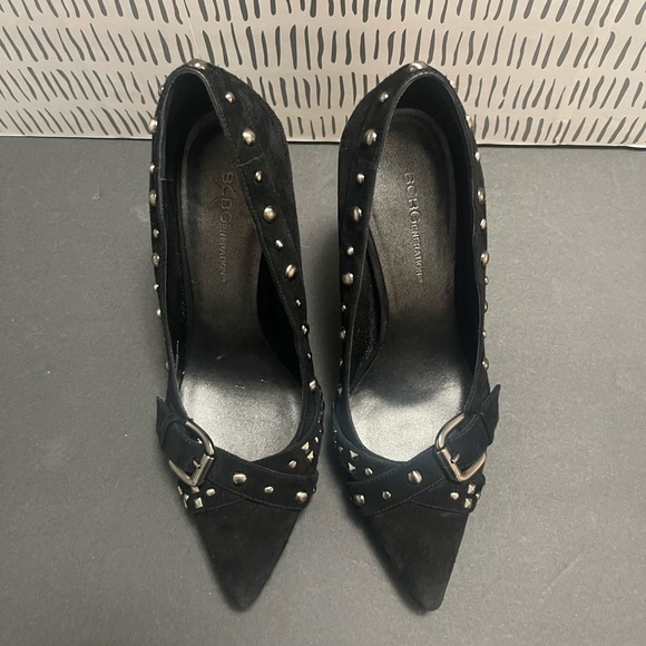 BCBG Generation -  Black Suede Studded Leather Stiletto Women’s Heels Size 7.5 - Picture 6 of 8